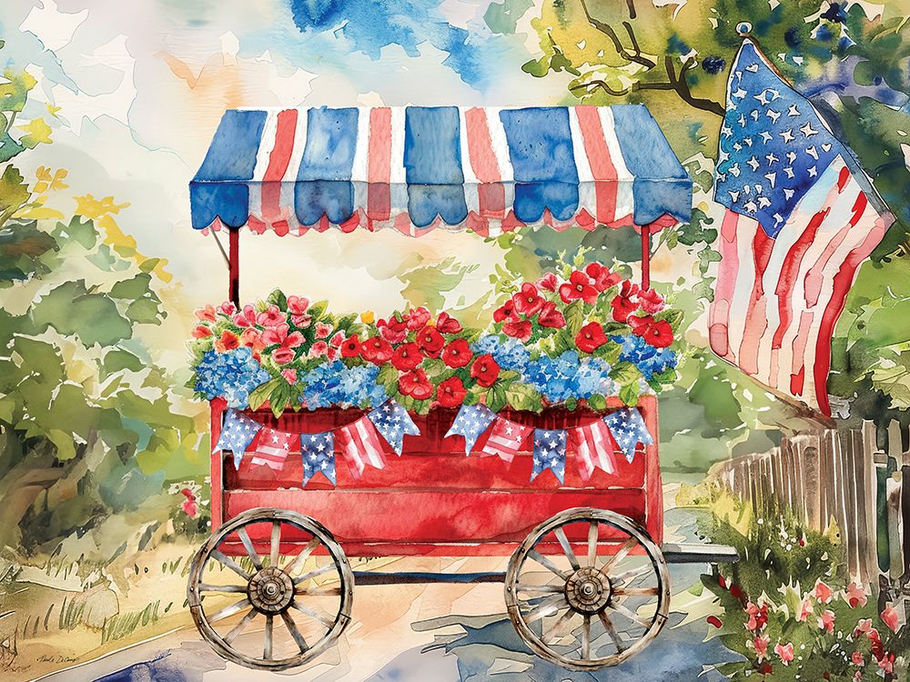 Patriotic Flower Cart art print by Nicole DeCamp for $57.95 CAD