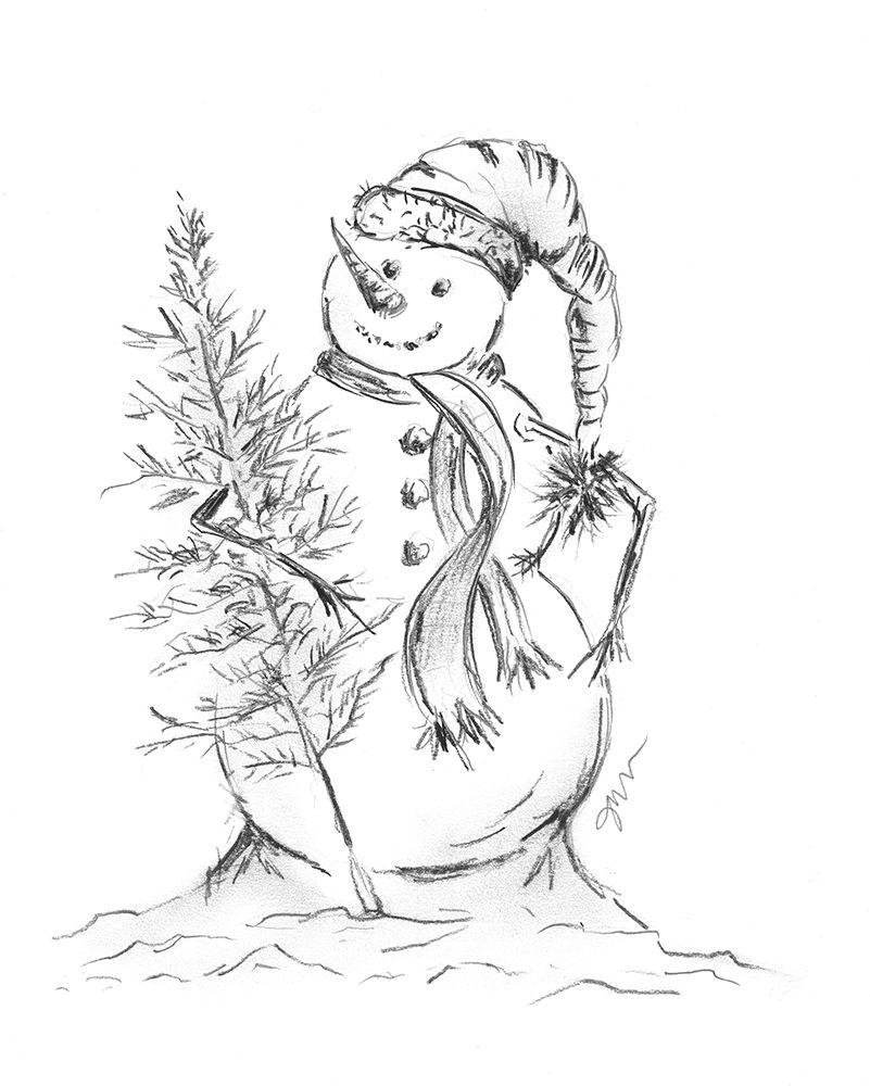 Snowman with Tree art print by Julie Norkus for $57.95 CAD