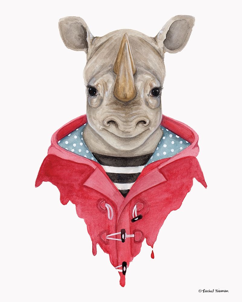 Rhino in a Raincoat art print by Rachel Nieman for $57.95 CAD