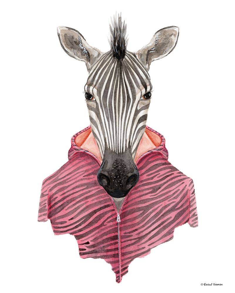 Zebra in a Zipup art print by Rachel Nieman for $57.95 CAD