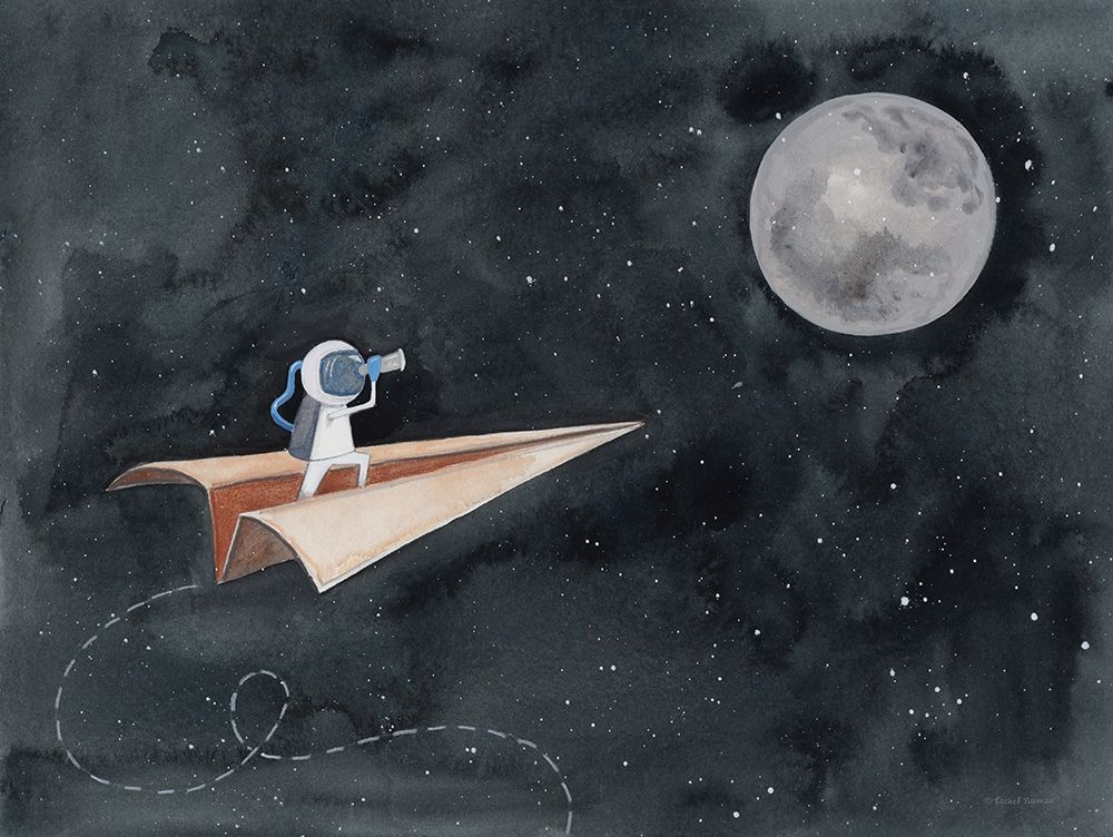 Paper Airplane to the Moon art print by Rachel Nieman for $57.95 CAD