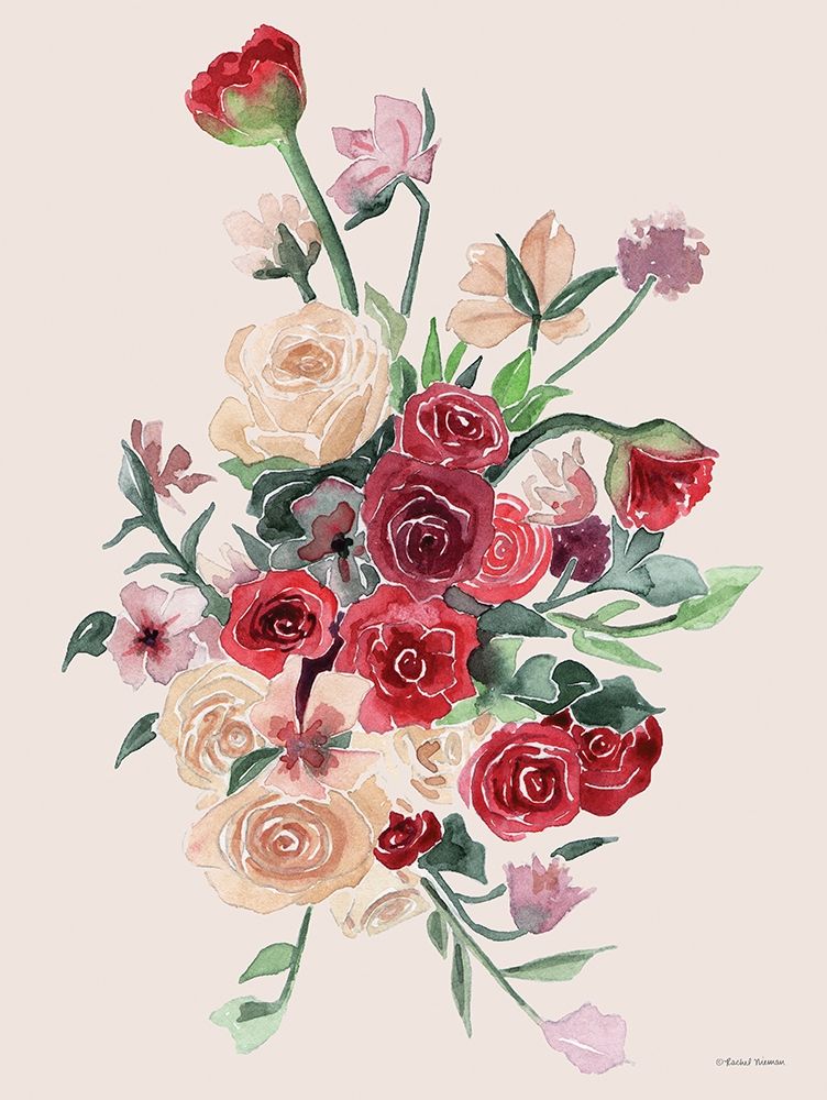 Deep Red Floral Bouquet art print by Rachel Nieman for $57.95 CAD