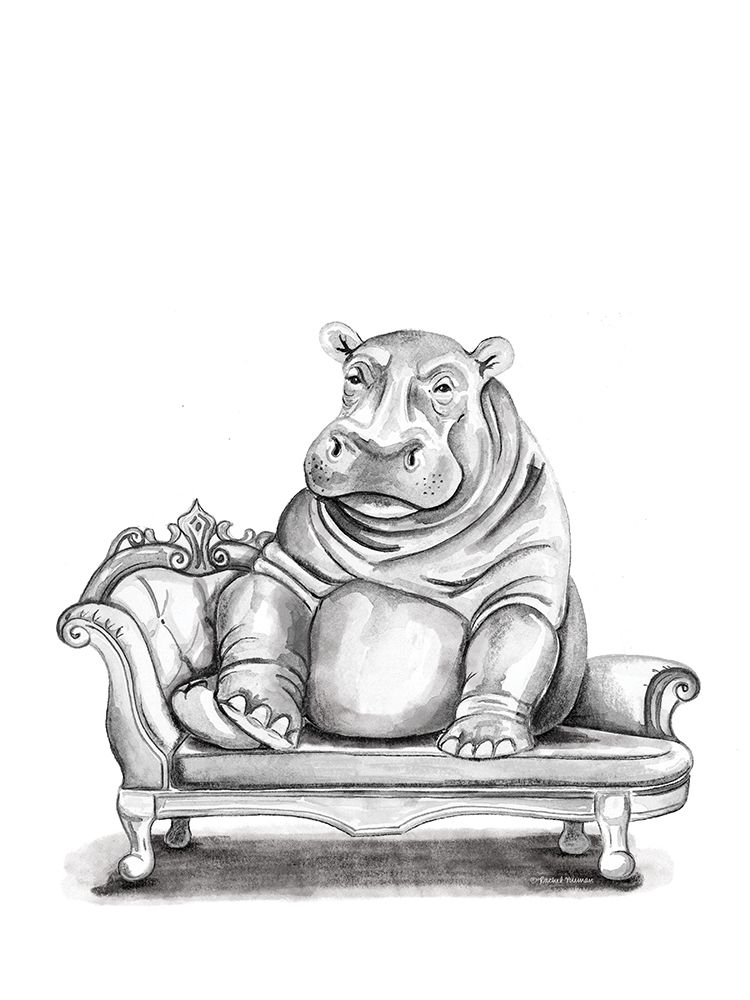 Chaise Lounge Hippo art print by Rachel Nieman for $57.95 CAD