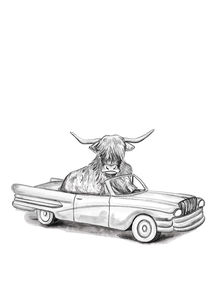 Highland Cow in a Car art print by Rachel Nieman for $57.95 CAD