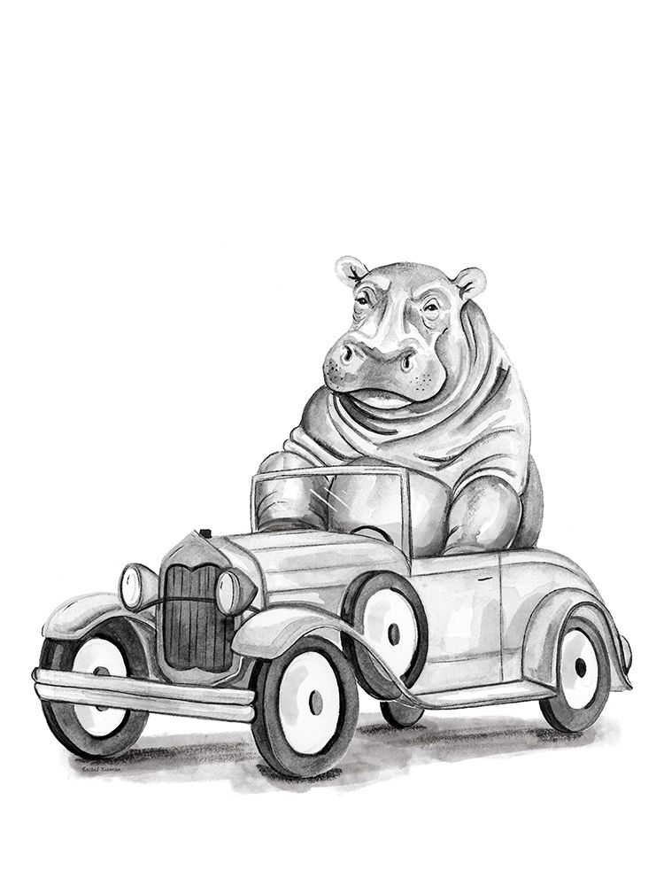 Hippo in a Car art print by Rachel Nieman for $57.95 CAD