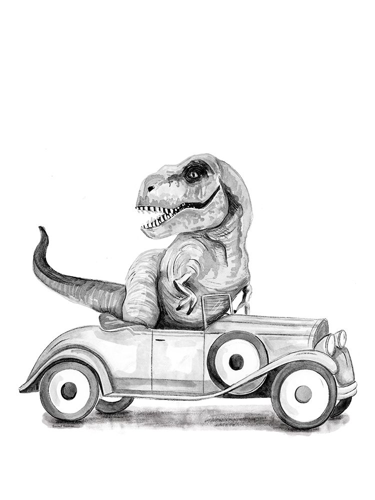 T-Rex in a Car art print by Rachel Nieman for $57.95 CAD