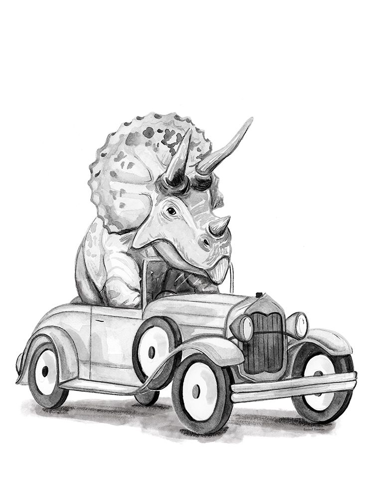 Triceratops in a Car art print by Rachel Nieman for $57.95 CAD