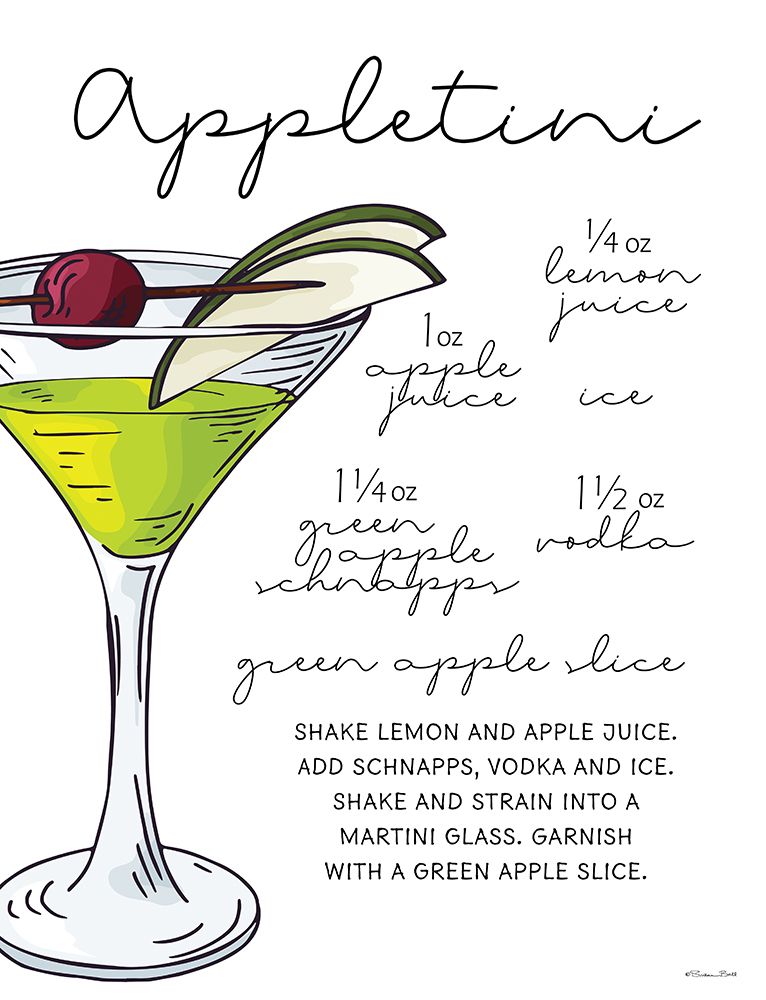 Appletini Recipe     art print by Susan Ball for $57.95 CAD