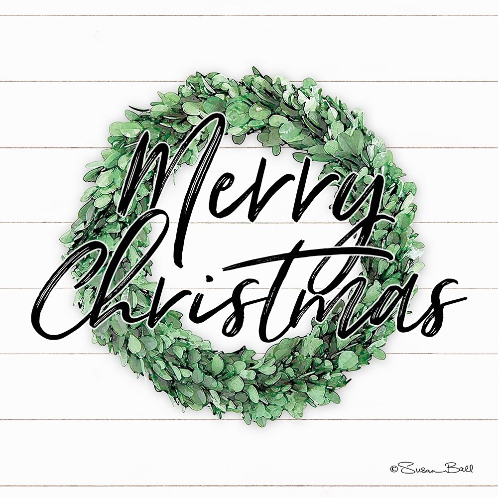 Merry Christmas Boxwood Wreath art print by Susan Ball for $57.95 CAD