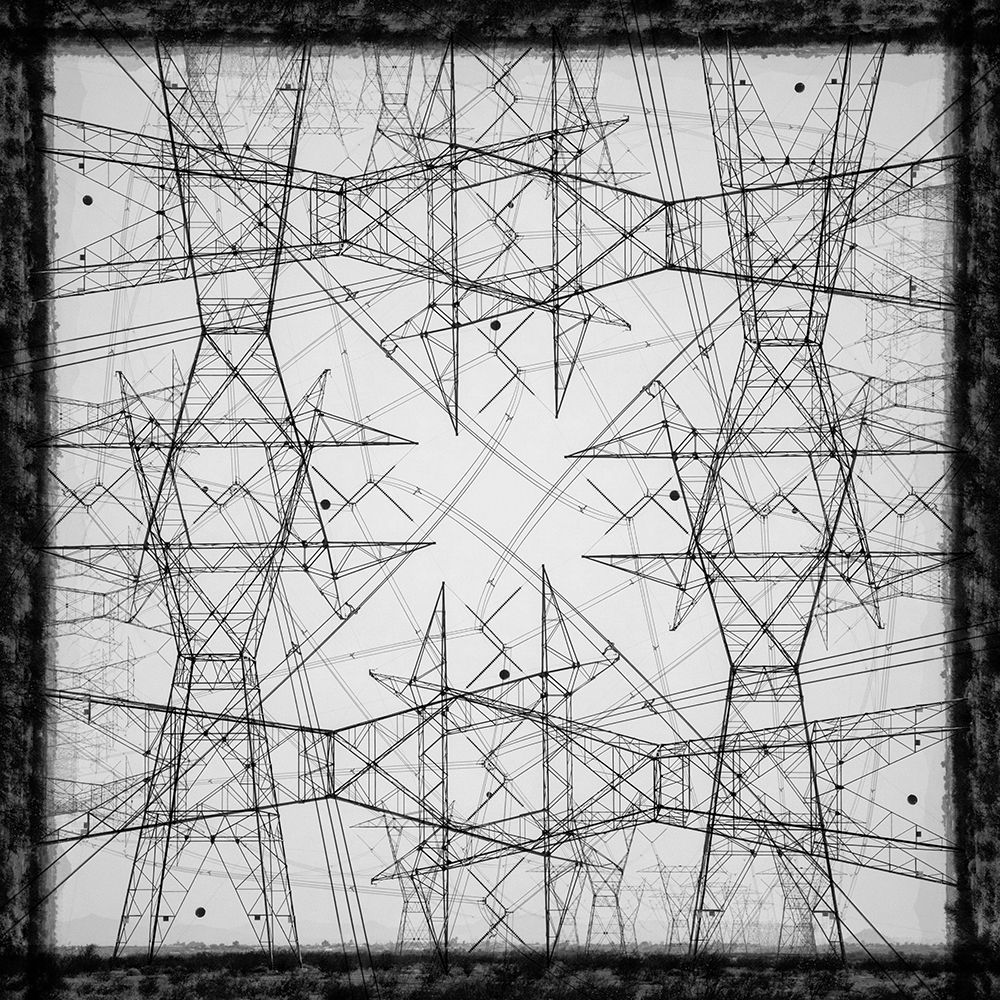 Black and white of power lines and towers abstract art print by Jaynes Gallery for $57.95 CAD