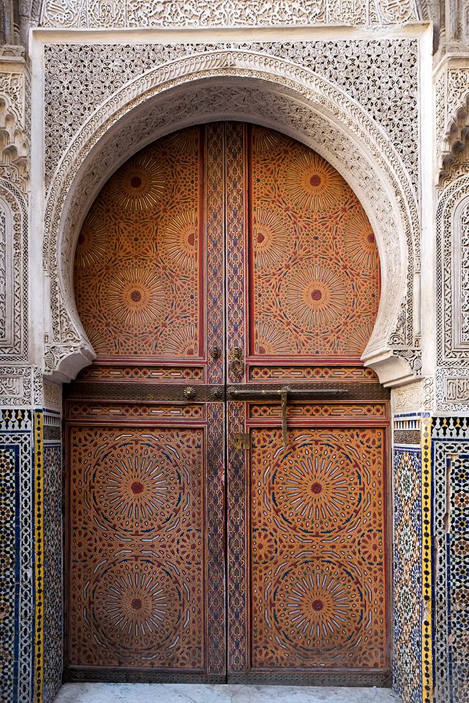 Fes-Morocco Stunning hand painted door of an old mosque with hand carved plaster work art print by Julien McRoberts for $57.95 CAD