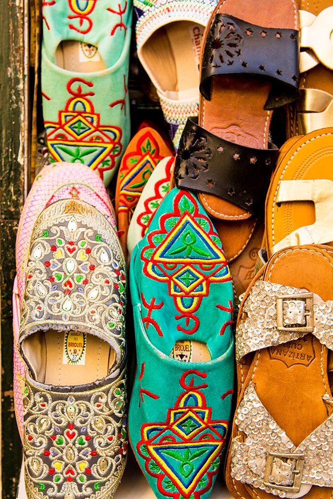 Slippers shoes in shops of Kasbah in Bab Al Fahs, Old Medina, Tangier, Morocco, Africa. art print by Michael DeFreitas for $57.95 CAD