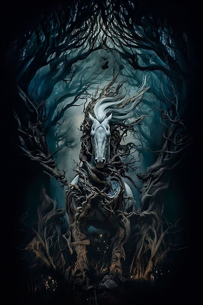 Fantasy of horse charging through forest. AI Generated. art print by Jaynes Gallery for $57.95 CAD