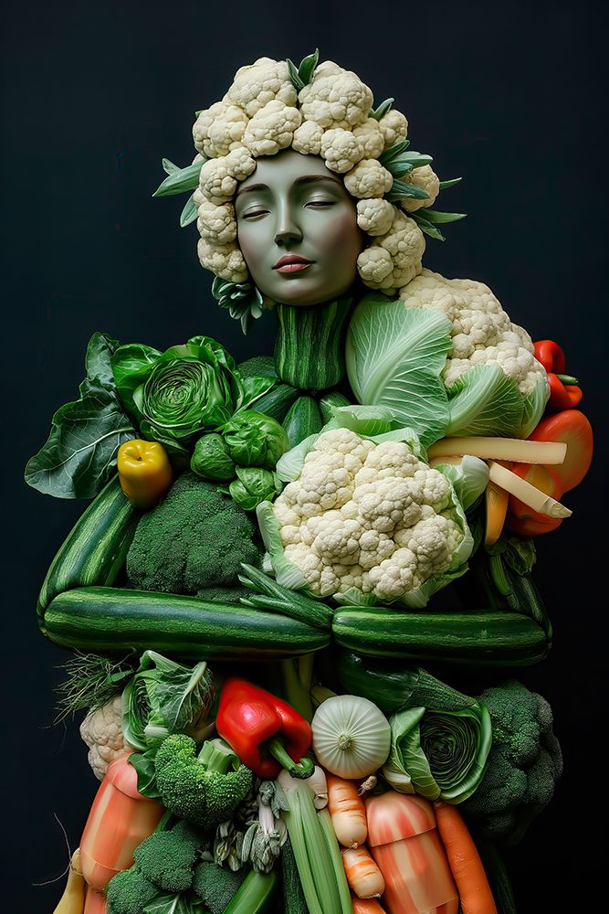 Woman with a body of vegetables. (AI Generated) art print by Jim Zuckerman for $57.95 CAD