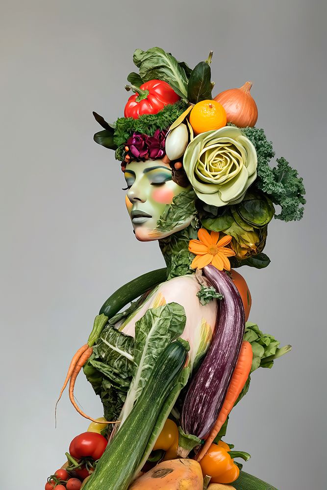 Woman with a body of vegetables. (AI Generated) art print by Jim Zuckerman for $57.95 CAD