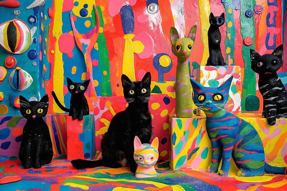 Real and fake cats in designed scene. (AI Generated) art print by Jim Zuckerman for $57.95 CAD