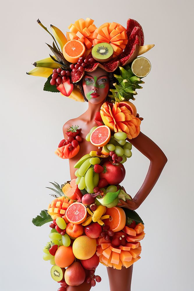 Woman with a body of fruit and vegetables. (AI Generated) art print by Jim Zuckerman for $57.95 CAD