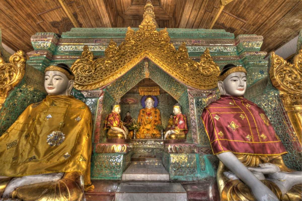 Myanmar, Yangon Buddhas in Shwedagon Temple art print by Jim Zuckerman for $57.95 CAD