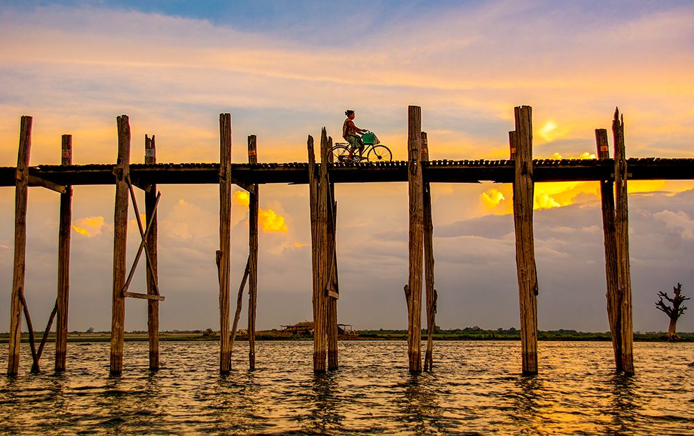 U Bein Bridge, Myanmar. Famous bridge built in 1850, oldest and longest teakwood bridge in world. art print by Murray McCallum for $57.95 CAD