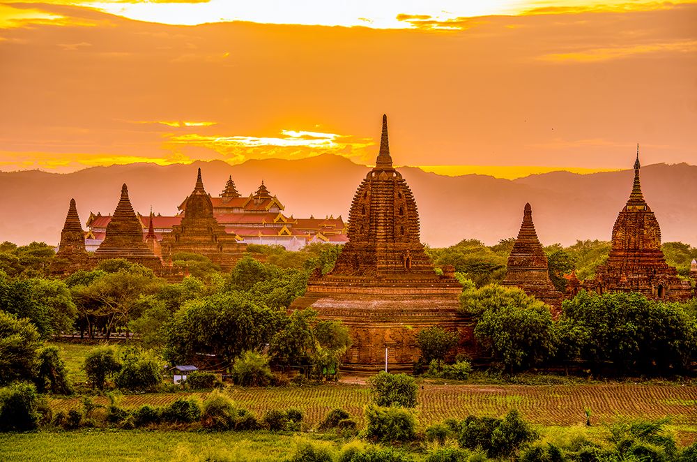 Bagan, Myanmar, Aia. Buddhist temples at sunset. art print by Murray McCallum for $57.95 CAD