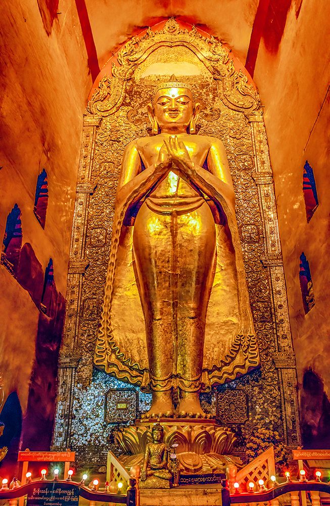 Ananda Temple, Bagan, Myanmar. Large gold Ananda Buddha statue in the shrine. art print by Murray McCallum for $57.95 CAD