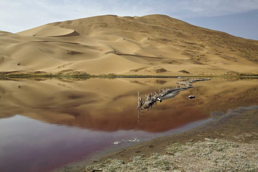 China, Badain Jaran Desert Dune reflects in lake art print by Ellen Anon for $57.95 CAD