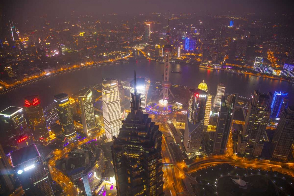 China, Shanghai Downtown buildings at night art print by Jim Zuckerman for $57.95 CAD
