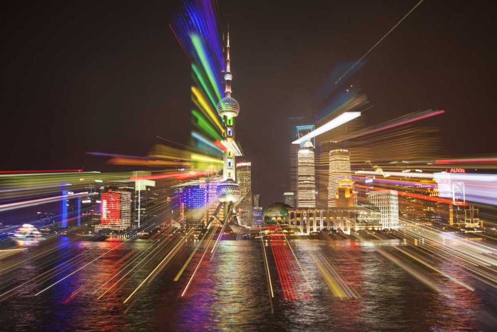 China, Shanghai Downtown buildings at night art print by Jim Zuckerman for $57.95 CAD