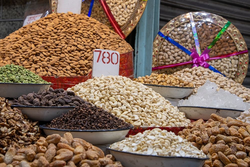 India-Delhi-Old Delhi Old Delhi street market Assorted nuts-spices and snacks art print by Cindy Miller Hopkins for $57.95 CAD
