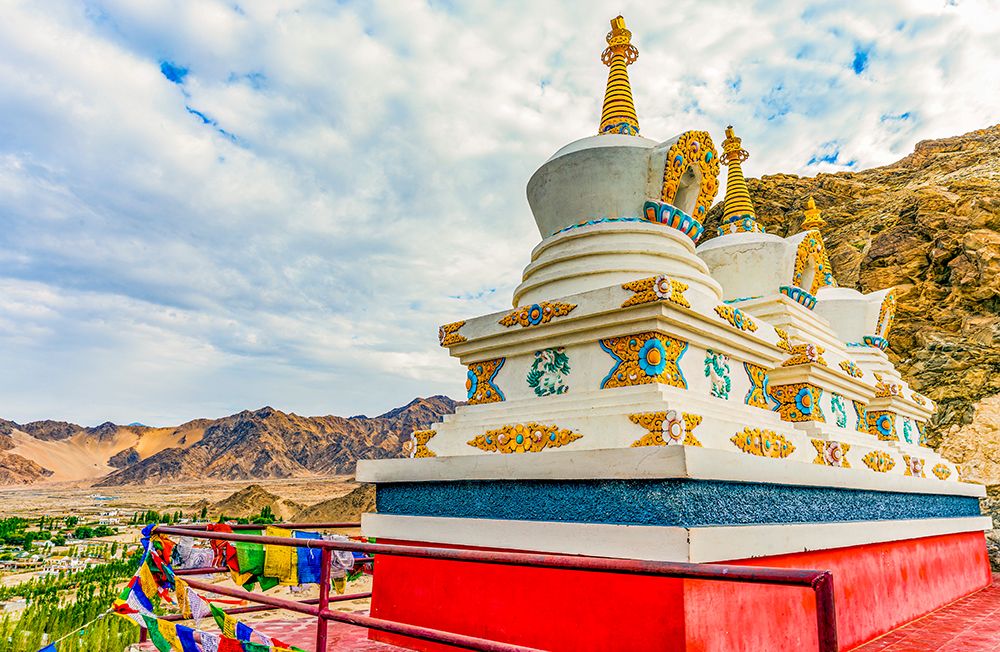 Spituk Monastery, Ladakh, India. Tibetan Buddhist Stupas containing holy relics outside monastery. art print by Murray McCallum for $57.95 CAD