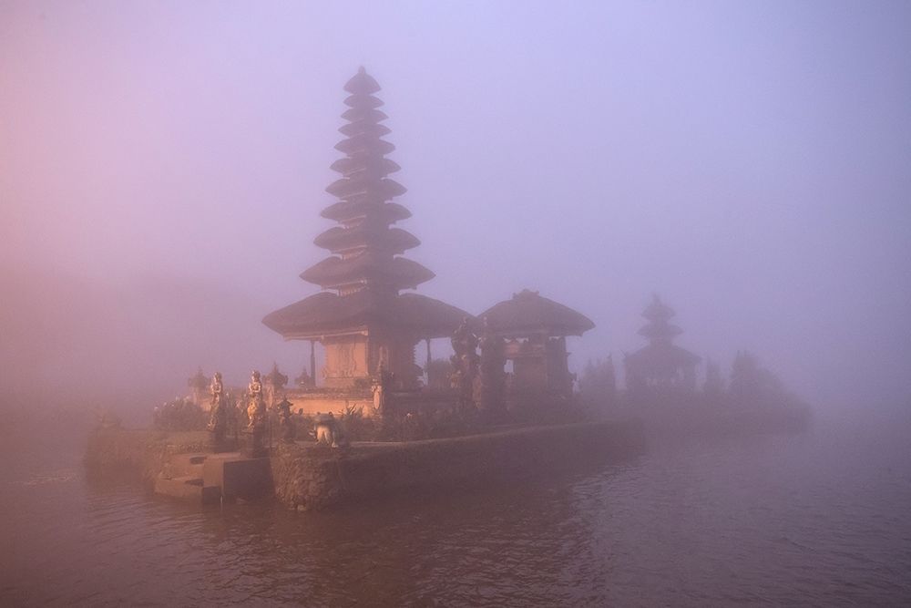 Indonesia-Bali Foggy sunset on Pura Ulun Danu temple on Lake Bratan art print by Jaynes Gallery for $57.95 CAD
