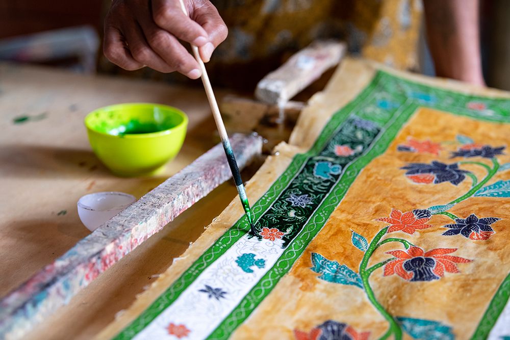 Indonesia-Bali. Traditional handicraft village of Tohpati specializing in hand made batik fabric. art print by Cindy Miller Hopkins for $57.95 CAD