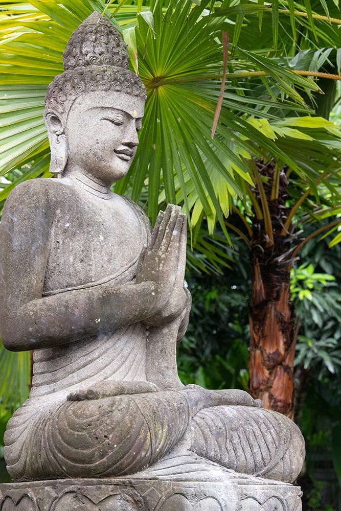 Indonesia-Bali. Buddha statue with green palms. art print by Cindy Miller Hopkins for $57.95 CAD