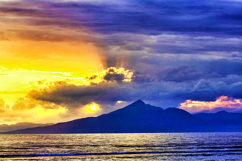 Late sunset view of Mount Agung volcano on the island of Bali-Indonesia art print by Greg Johnston for $57.95 CAD