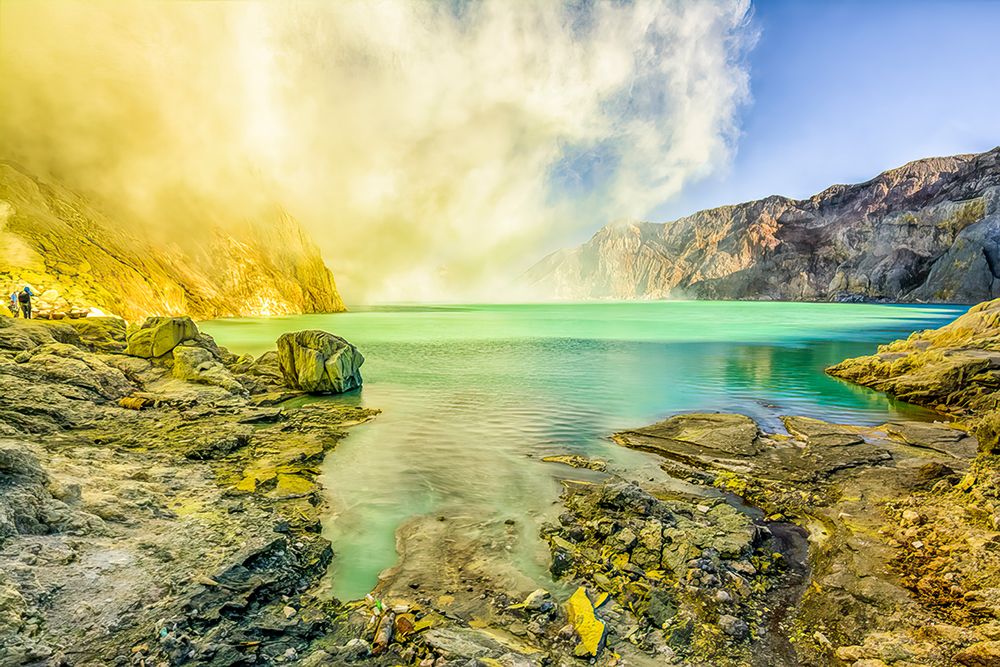 Java, Indonesia. Crater lake in the cone of Kawah Ijen, an active volcano producing molten sulphur. art print by Murray McCallum for $57.95 CAD