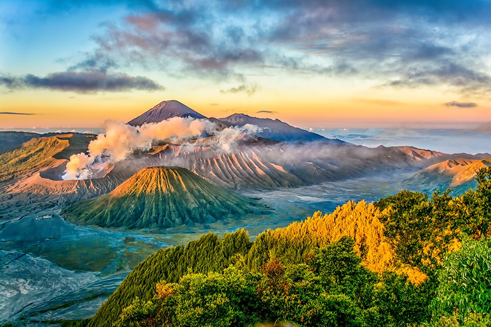 Bromo-National Park, Java, Indonesia. Mount Bromo and Mount Semeru, highest mountain in Java. art print by Murray McCallum for $57.95 CAD