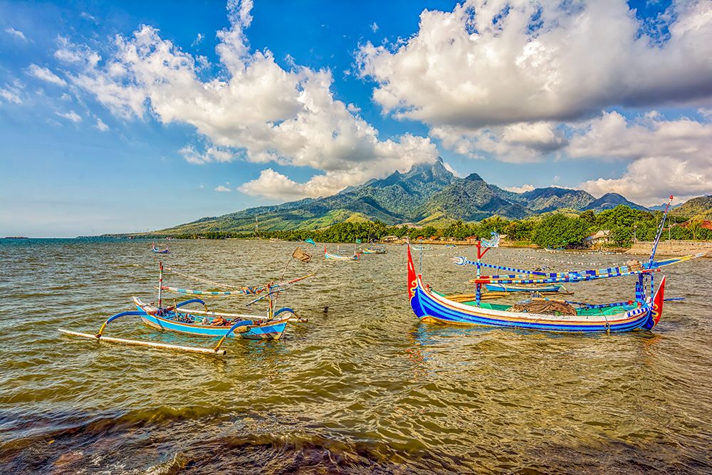 Java, Indonesia. Wide angle landscape view of outriggers lining the coastline and beaches. art print by Murray McCallum for $57.95 CAD