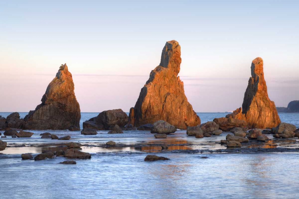 Japan, Wakagama Hashiguiiwa Rocks at sunset art print by Dennis Flaherty for $57.95 CAD