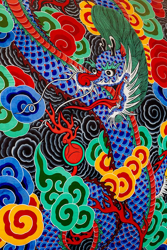 Closeup of colorful Korean Buddhist drum, Hiroshima, Japan art print by Jim Engelbrecht for $57.95 CAD