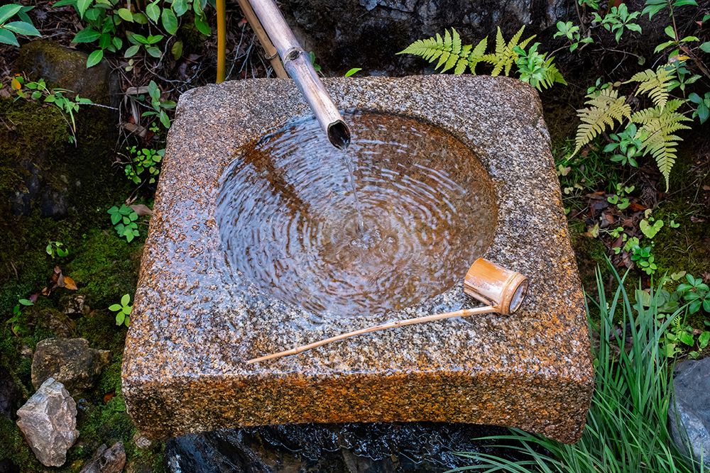 Tsukubai, Japanese ceremonial stone washbasin, Kyoto, Japan art print by Lisa Engelbrecht for $57.95 CAD