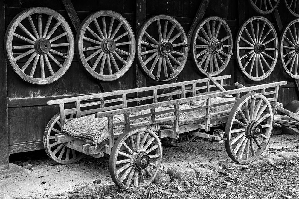 Wooden wagon wheels, Old Yoshimaya house, Hida No Sato, Hida Folk Village, Takayama, Japan art print by Lisa Engelbrecht for $57.95 CAD
