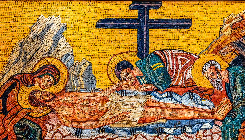 Christ taken down from cross mosaic-Saint Georges Greek Orthodox Church-Madaba-Jordan. art print by William Perry for $57.95 CAD