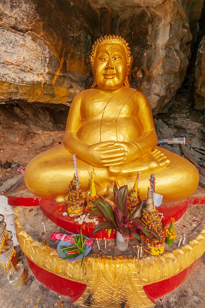 Laos- Luang Prabang. Vat Thammo Thayaram on Mount Phousi. Fat Buddha statue. art print by Tom Haseltine for $57.95 CAD