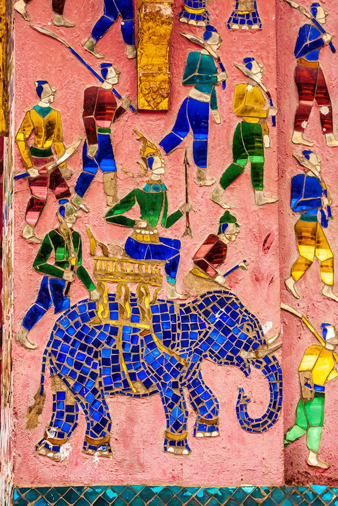 Laos- Luang Prabang. Mosaic mural depicting a man riding an elephant art print by Tom Haseltine for $57.95 CAD
