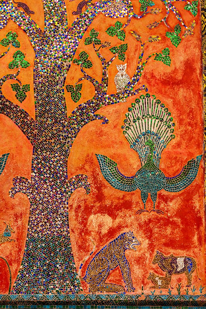Laos- Luang Prabang. Mosaic depicting a tree- peacock- and other animals. art print by Tom Haseltine for $57.95 CAD