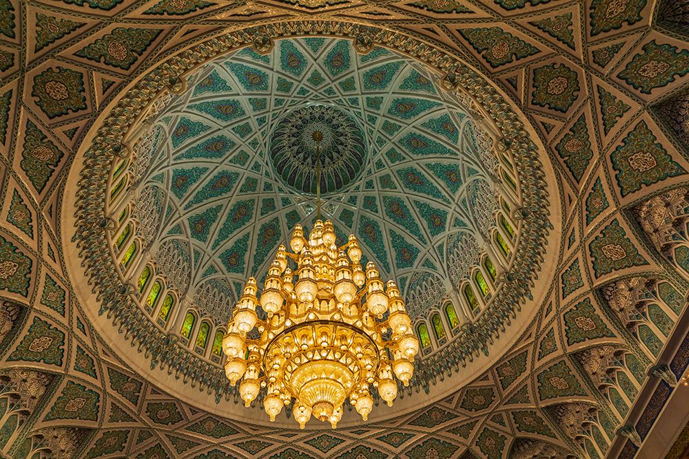 Middle East-Arabian Peninsula-Oman-Muscat-Chandelier-Sultan Qaboos Grand Mosque in Muscat art print by Emily Wilson for $57.95 CAD