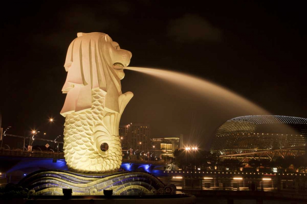 Singapore Merlion statue spewing water art print by Jim Zuckerman for $57.95 CAD