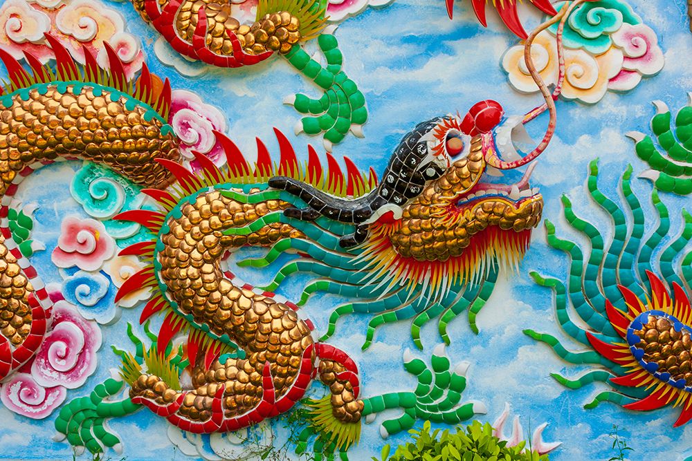 Bangkok- Thailand. Colorful relief of dragon or serpent. art print by Tom Haseltine for $57.95 CAD