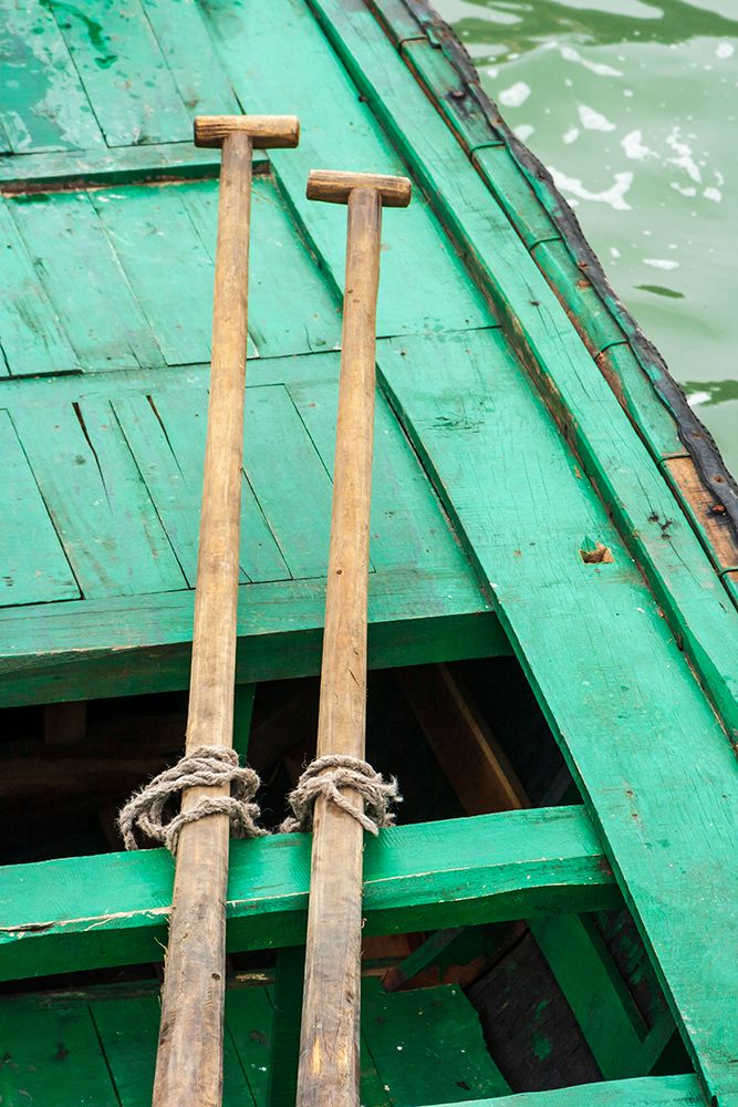 Ha Long Bay-Vietnam-UNESCO World Heritage Site-Close-up of oars on a green boat art print by Tom Haseltine for $57.95 CAD