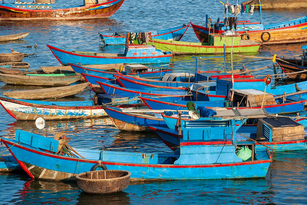 Distinctive red and blue fishing fleet in major fishing port of Nha Trang-South Central Vietnam art print by Tom Haseltine for $57.95 CAD